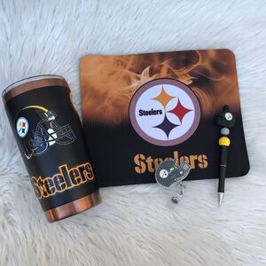 STEELERS DESIGN MOUSEPAD ,PEN ,BADGE ID ,TUMBLER